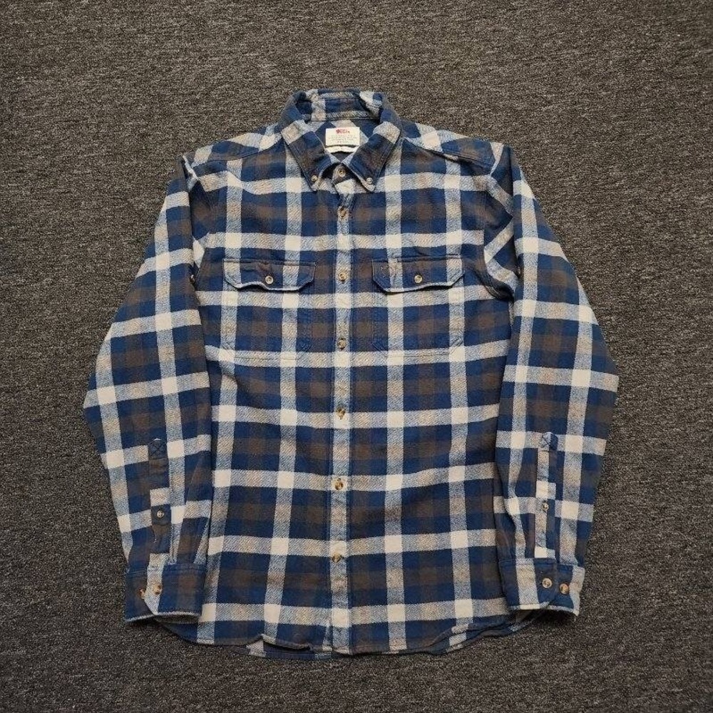 Fjallraven Skog Shirt Mens XL Slim Blue Plaid Flannel Long Sleeve Button Down